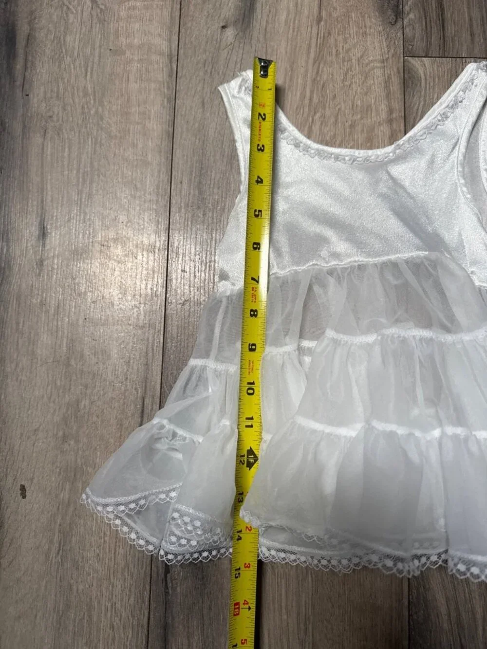 Vtg White Sleeveless Girls Petticoat Tea Party Tiered Layered Tulle Dress Lace T